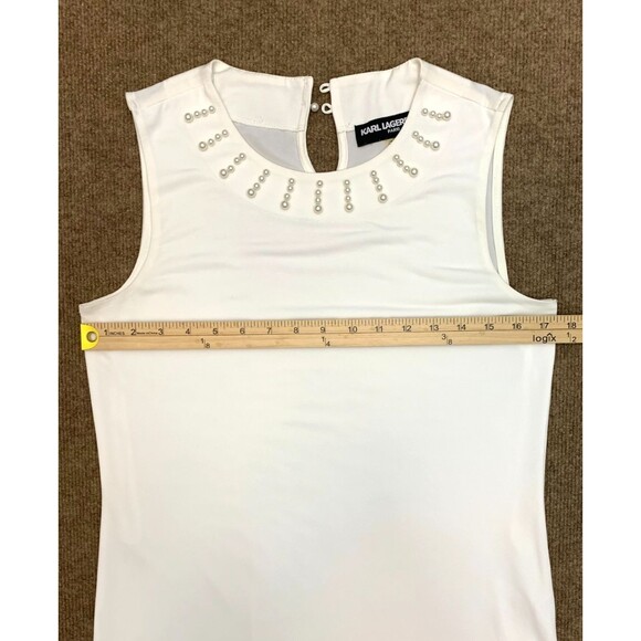 Karl Lagerfeld Top Womens S Sleeveless Pearl Embellished Knit Blouse Shirt - Picture 5 of 7